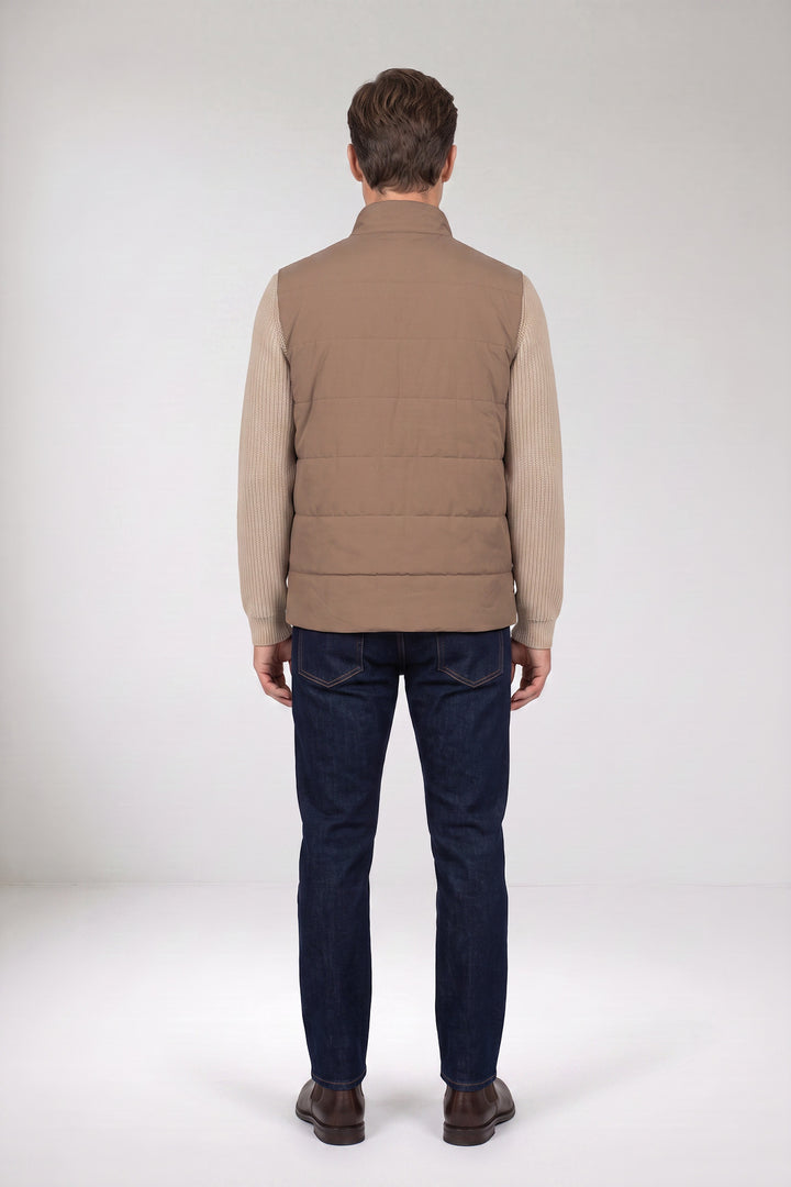 Quilted Front Vest - Beige