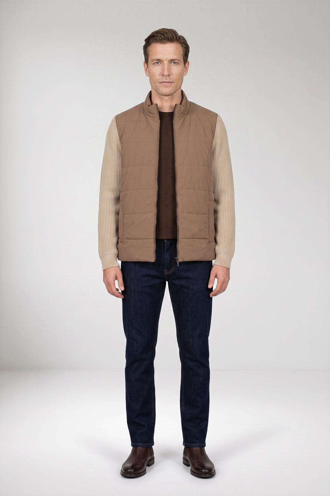 Quilted Front Vest - Beige