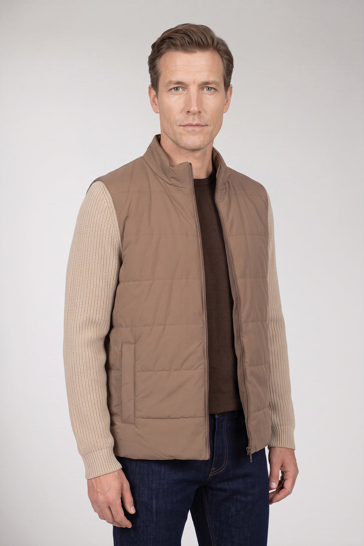 Quilted Front Vest - Beige