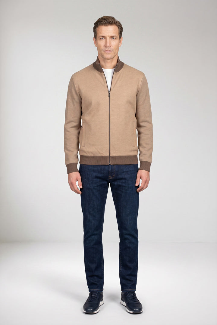 Cotton-Cashmere Textured Cardigan - Beige