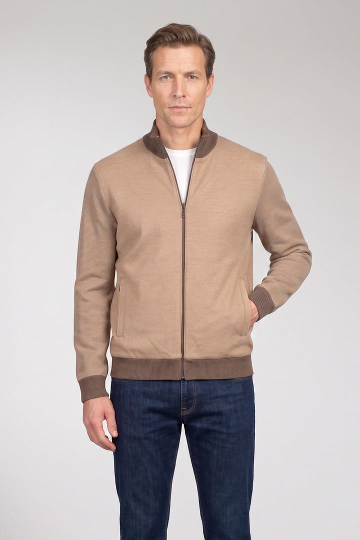 Cotton-Cashmere Textured Cardigan - Beige