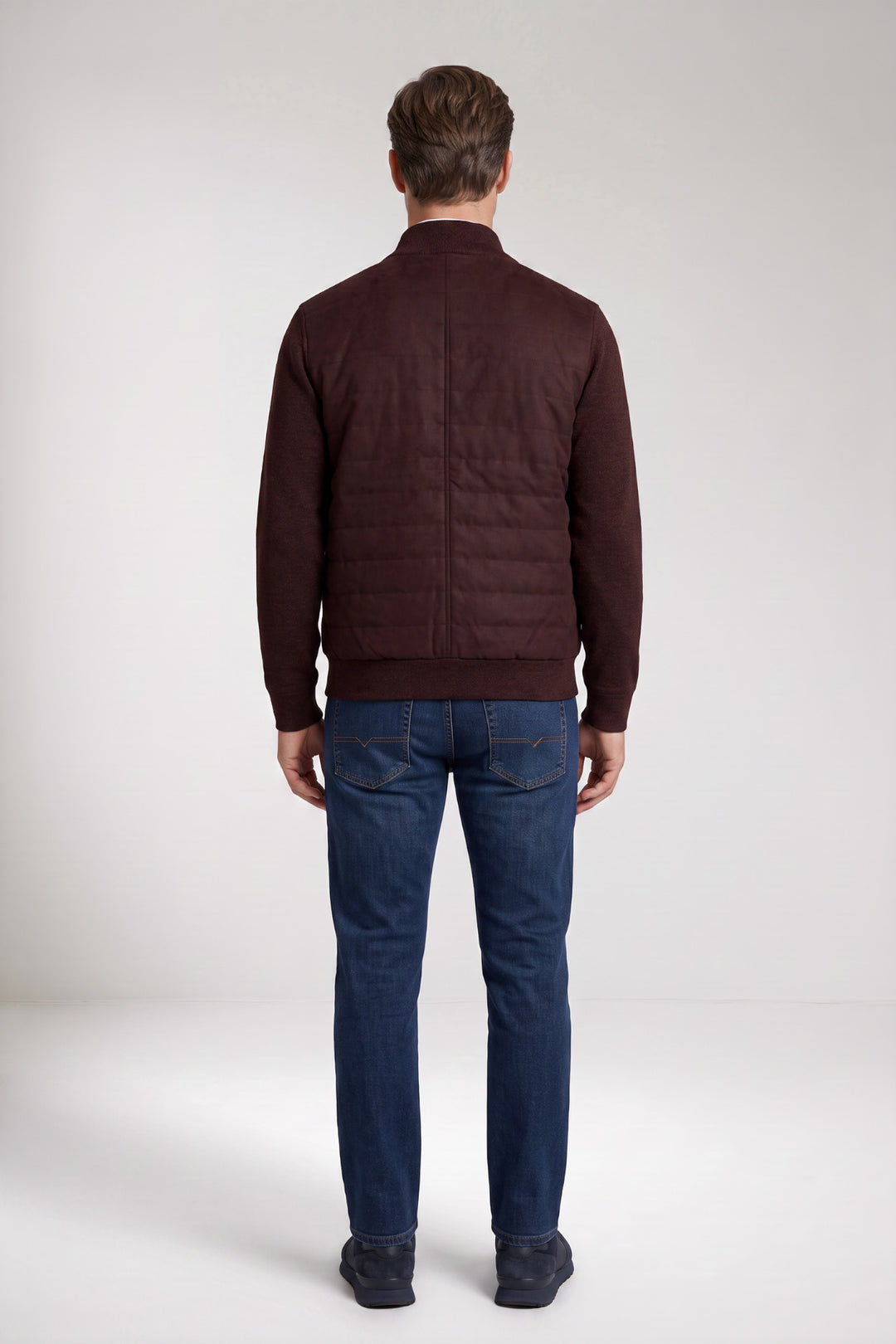 Lightly Padded Gilet with Faux Suede Front - Brown