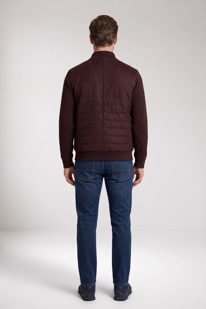 Lightly Padded Gilet with Faux Suede Front - Brown