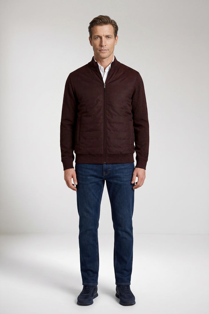 Lightly Padded Gilet with Faux Suede Front - Brown