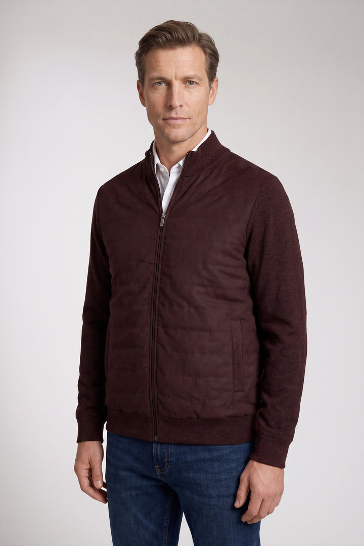 Lightly Padded Gilet with Faux Suede Front - Brown