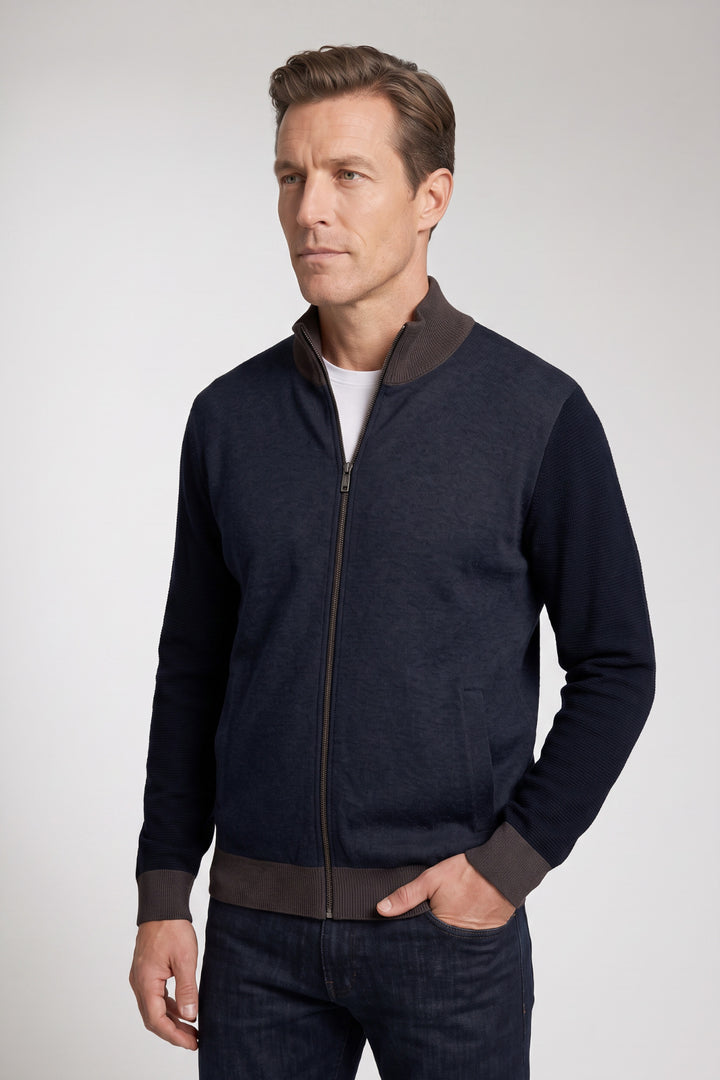 Katoen-Cashmere Twill Vest - Blauw