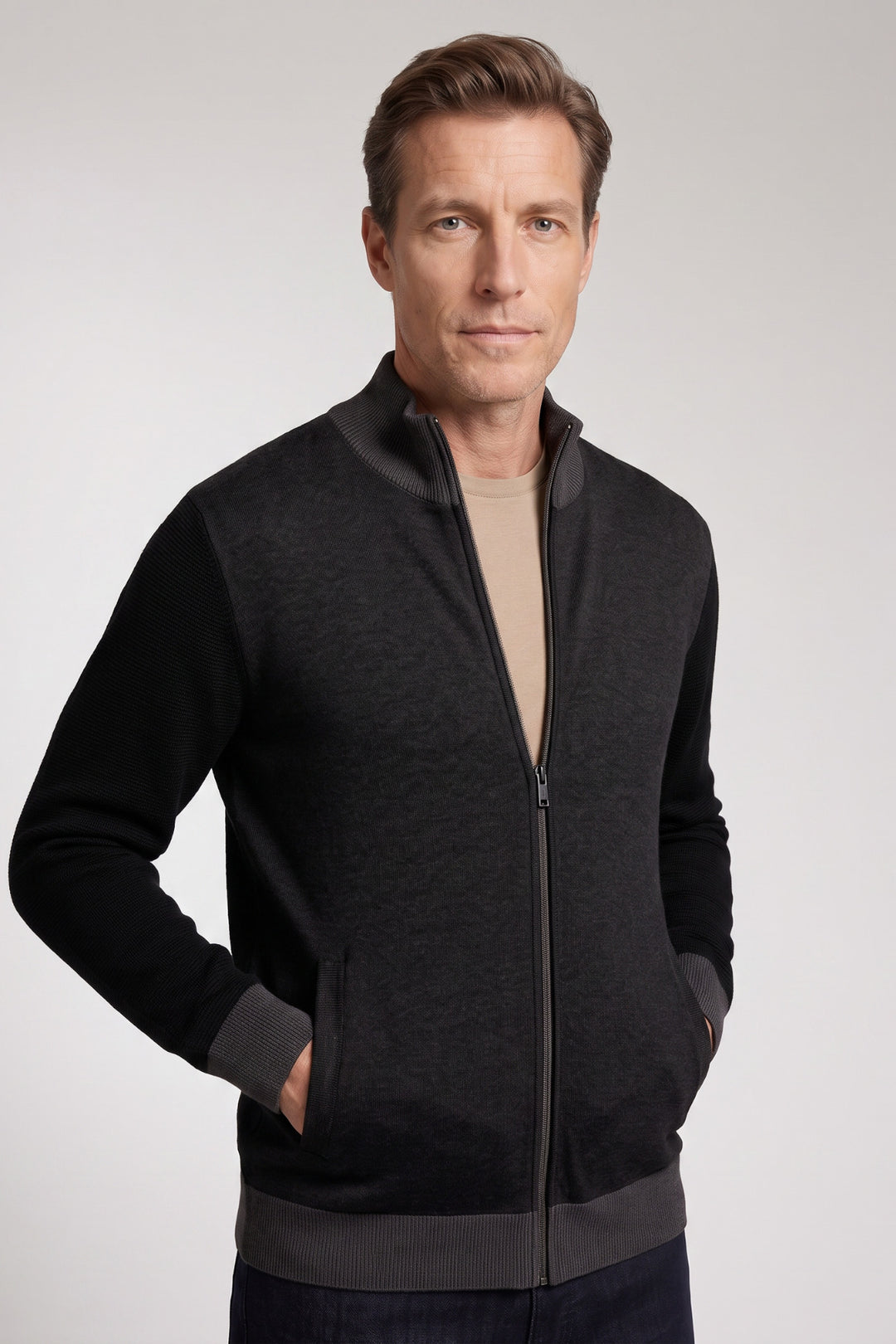 Katoen-Cashmere Twill Vest - Donkergrijs