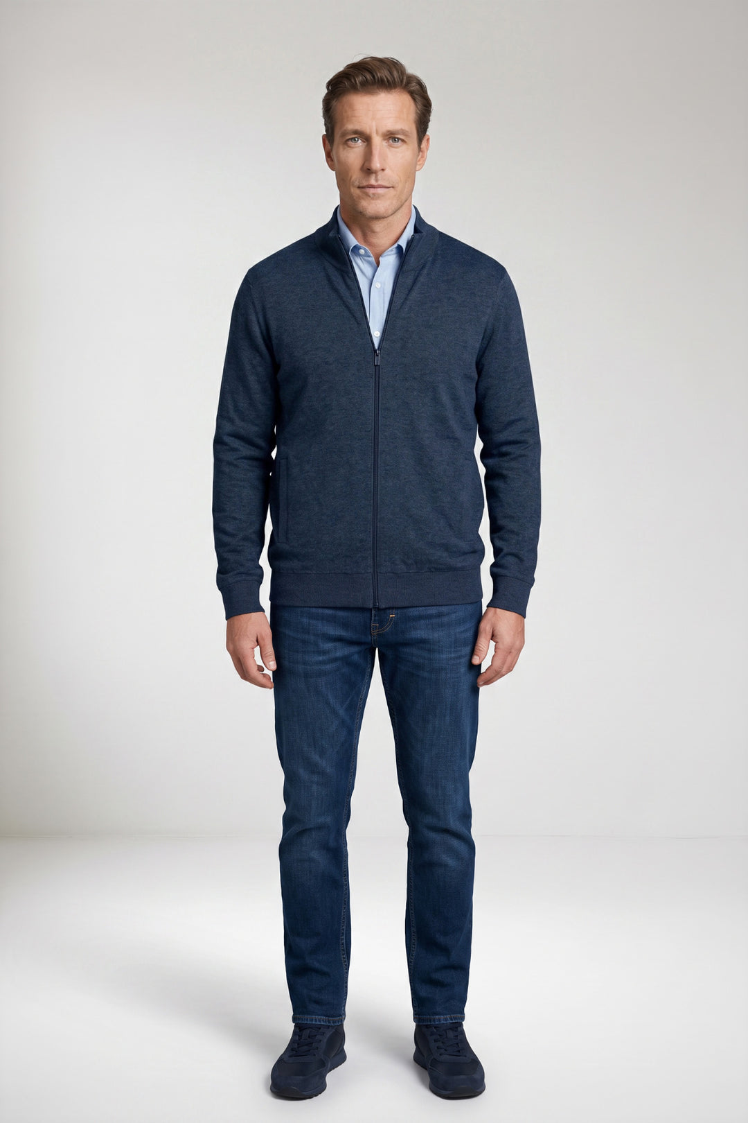 Cotton-Cashmere Cardigan - Denim Blue