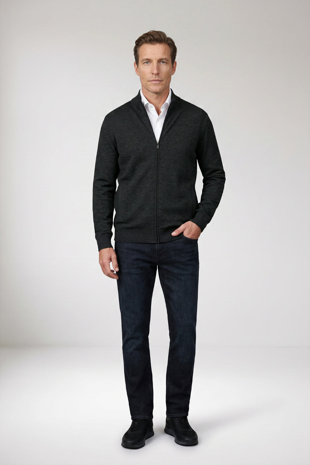 Cotton-Cashmere Cardigan - Dark Grey