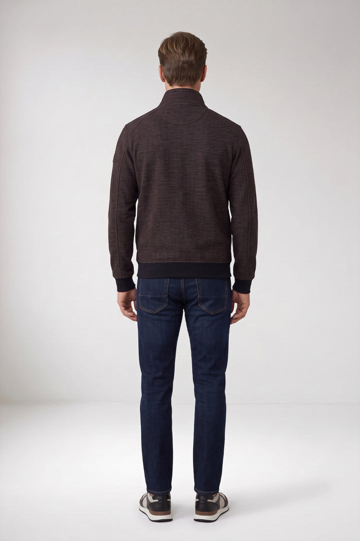 Two-Tone Jacquard Sweatvest - Donker Camel