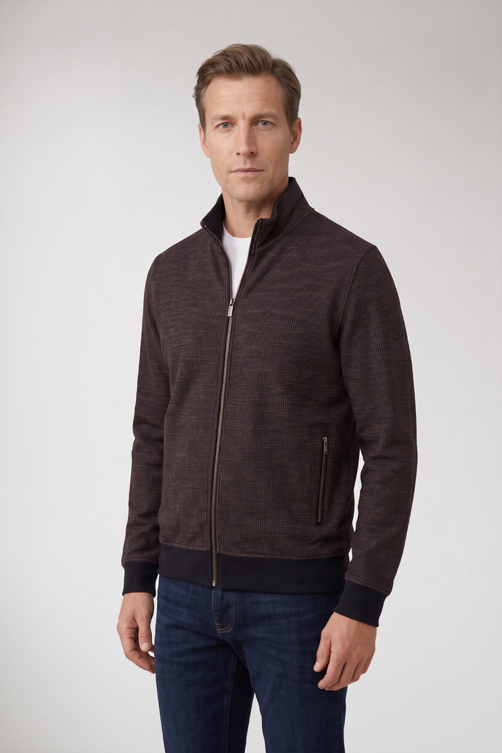 Two-Tone Jacquard Sweatvest - Donker Camel