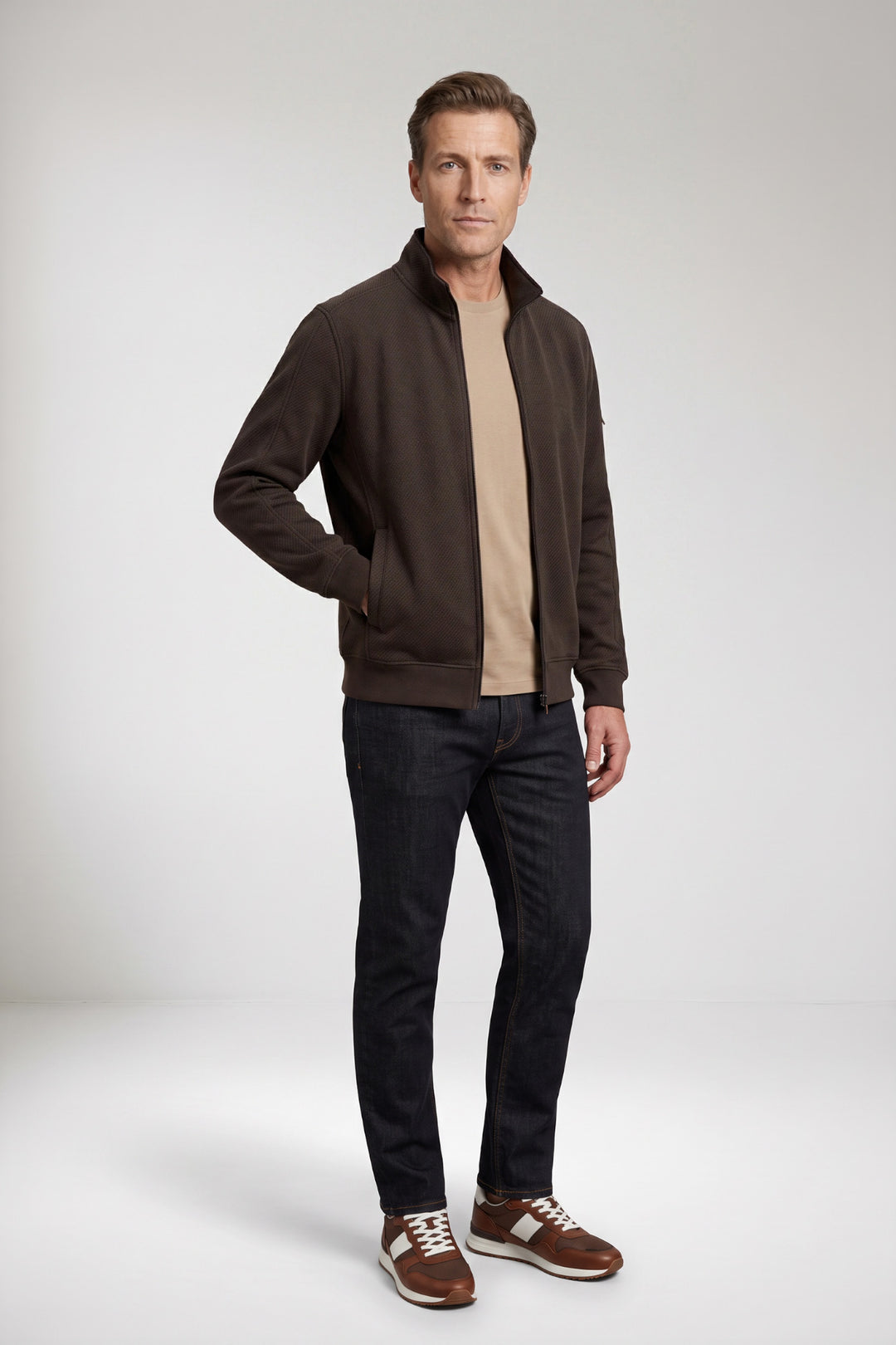Jacquard Sweat Cardigan - Brown
