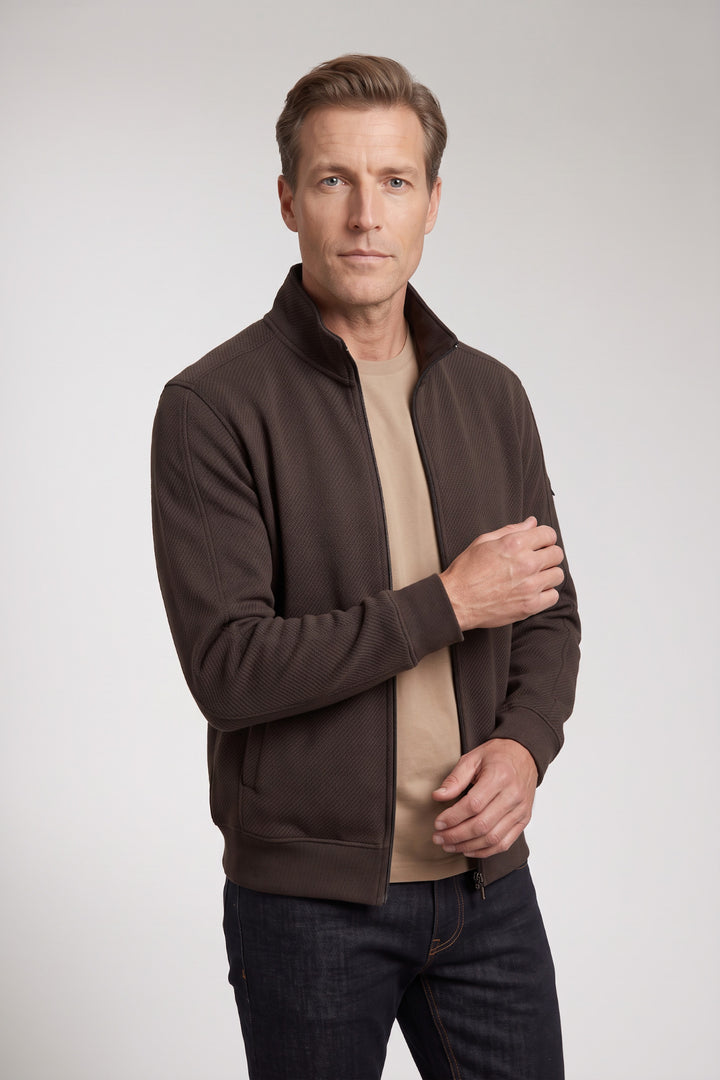 Jacquard Sweat Cardigan - Brown
