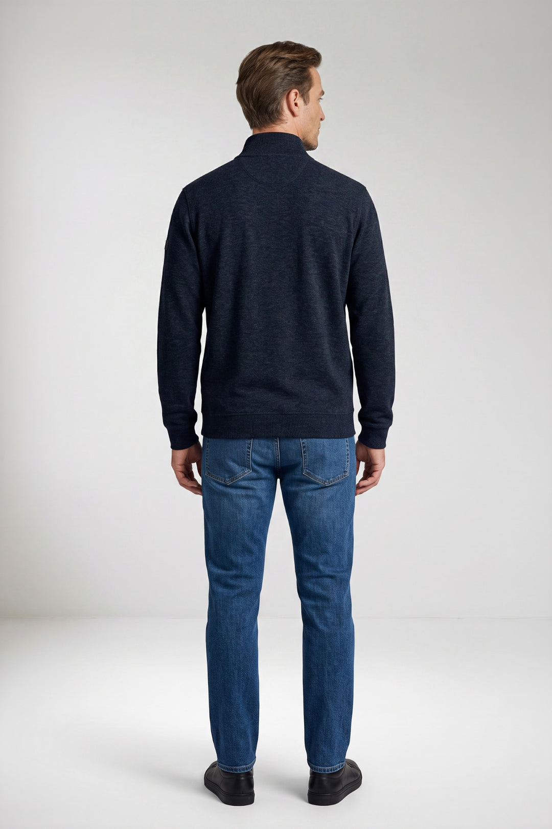 Katoenen Half-Zip Sweater - Donkerblauw