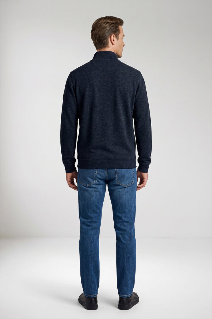 Katoenen Half-Zip Sweater - Donkerblauw