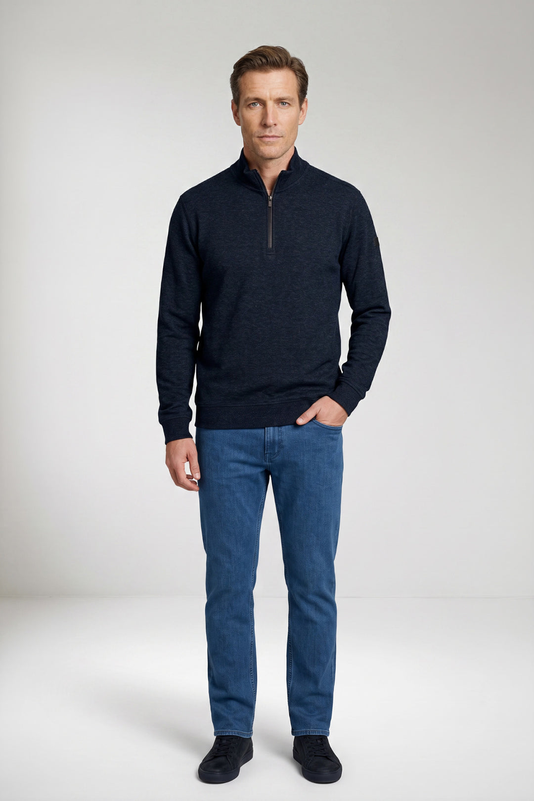 Katoenen Half-Zip Sweater - Donkerblauw