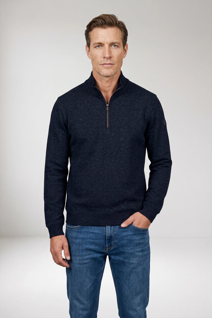 Katoenen Half-Zip Sweater - Donkerblauw