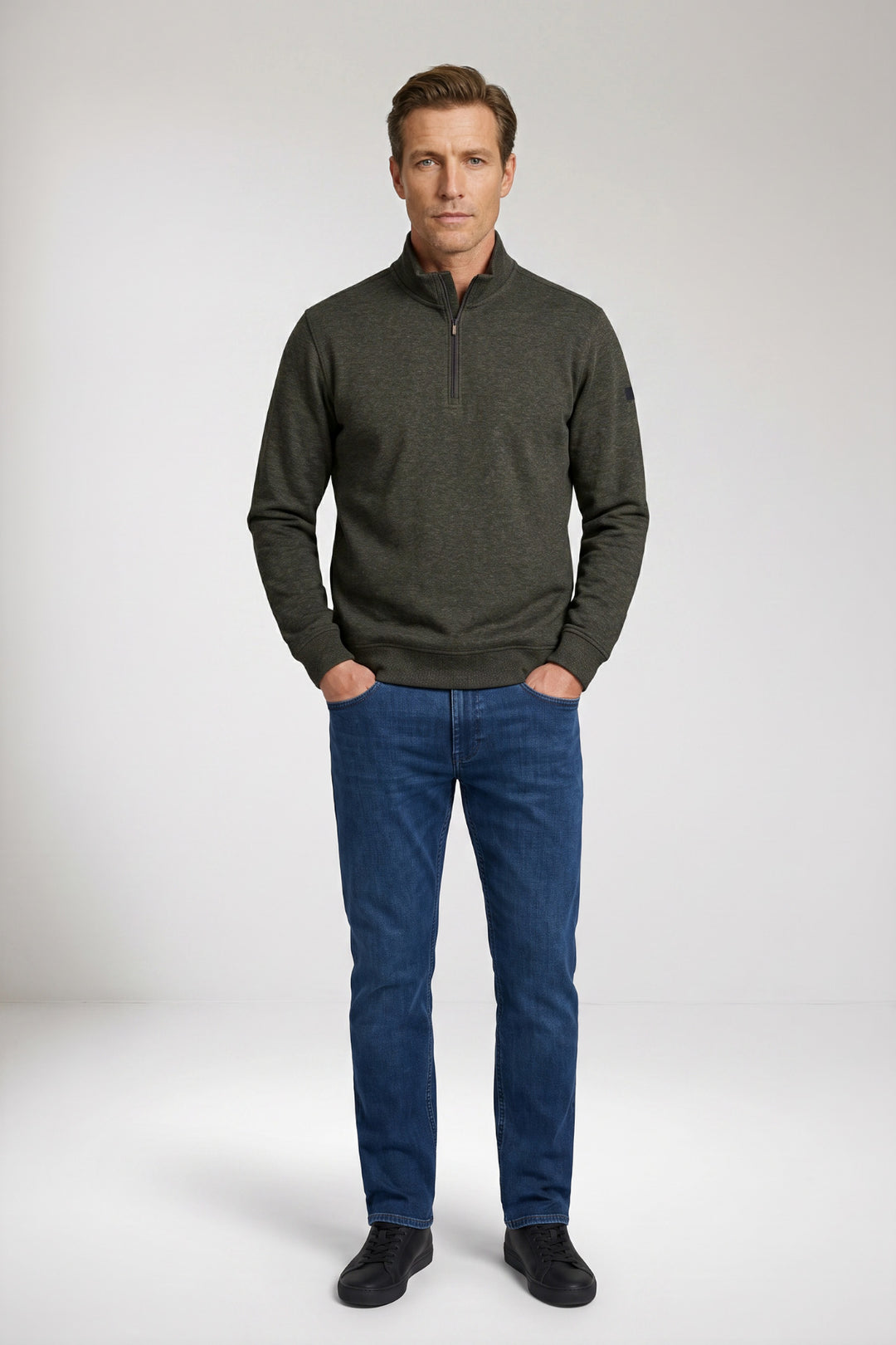 Cotton Half-Zip Sweater - Green