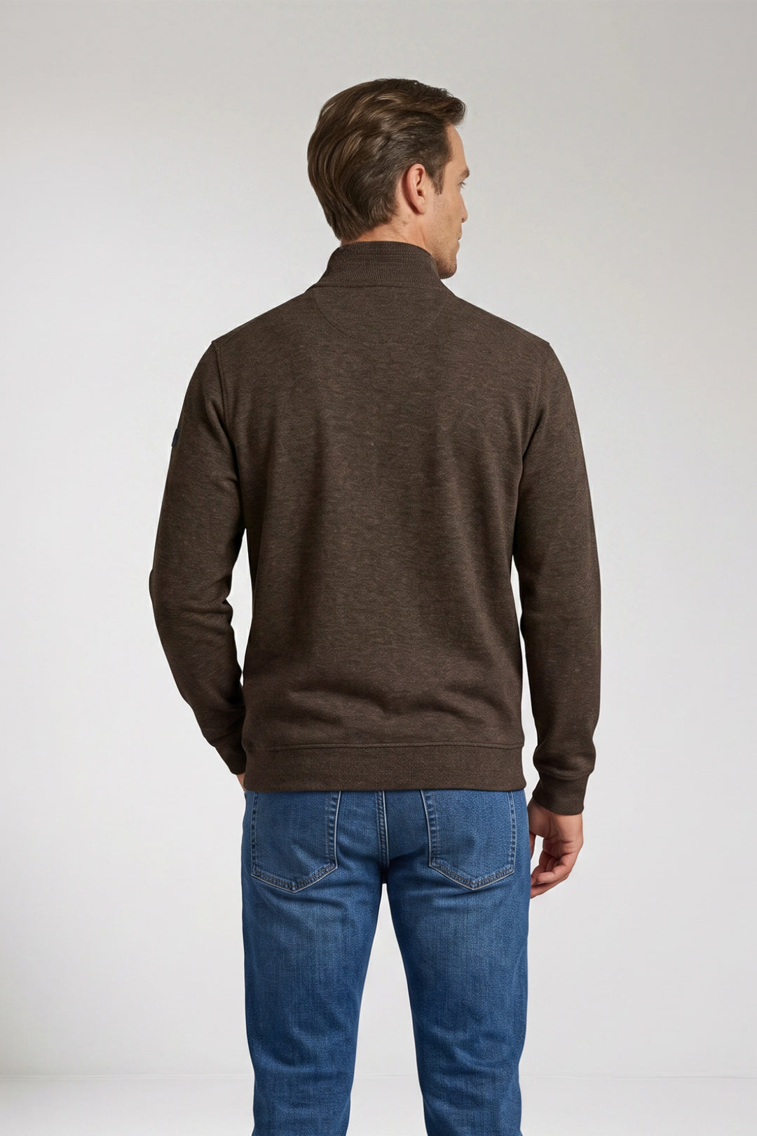 Katoenen Half-Zip Sweater - Bruin