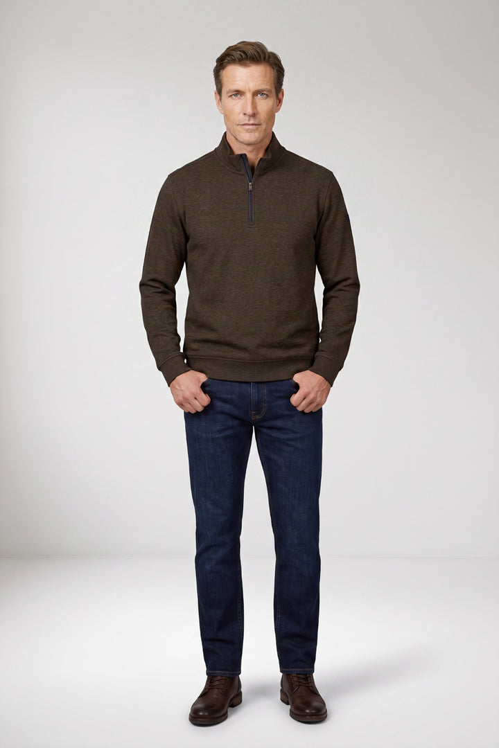 Katoenen Half-Zip Sweater - Bruin