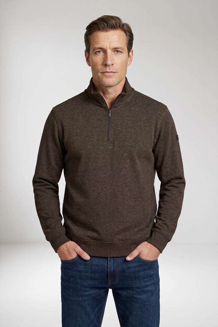Katoenen Half-Zip Sweater - Bruin