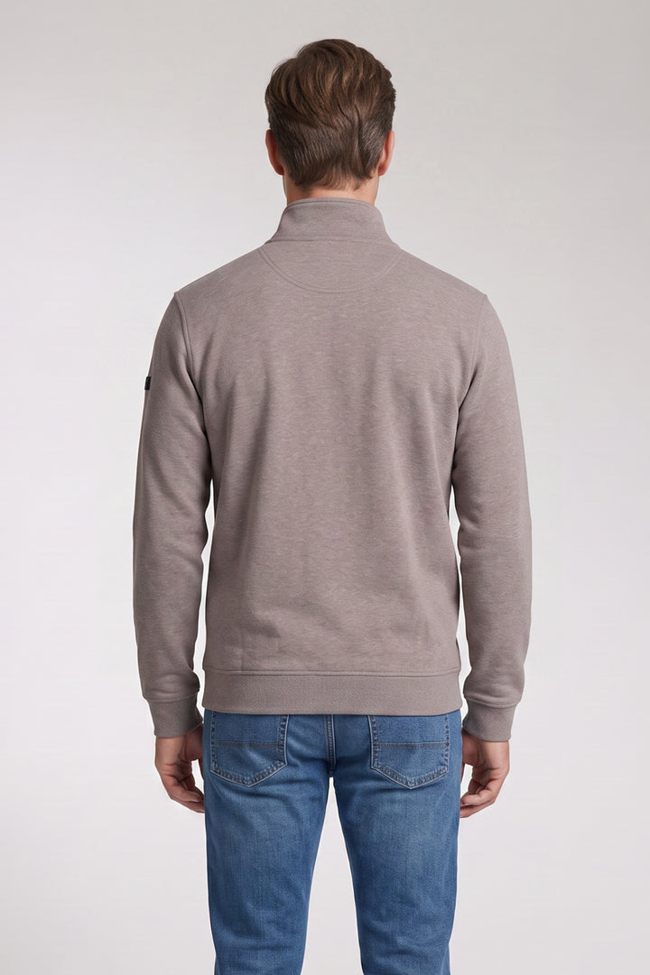 Cotton Half-Zip Sweater - Light Grey