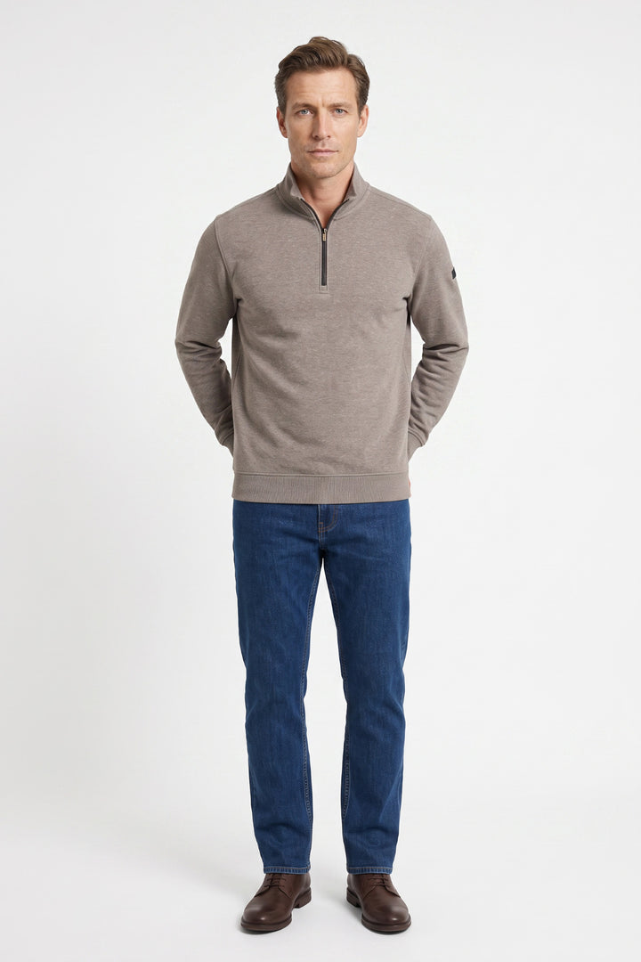 Cotton Half-Zip Sweater - Light Grey