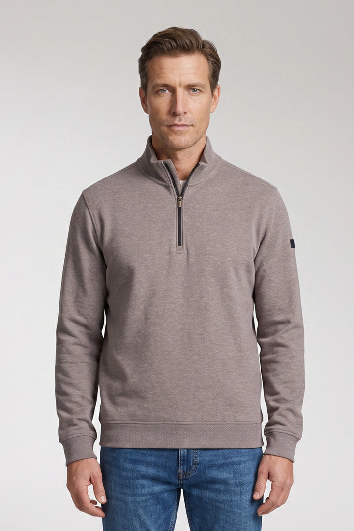 Cotton Half-Zip Sweater - Light Grey