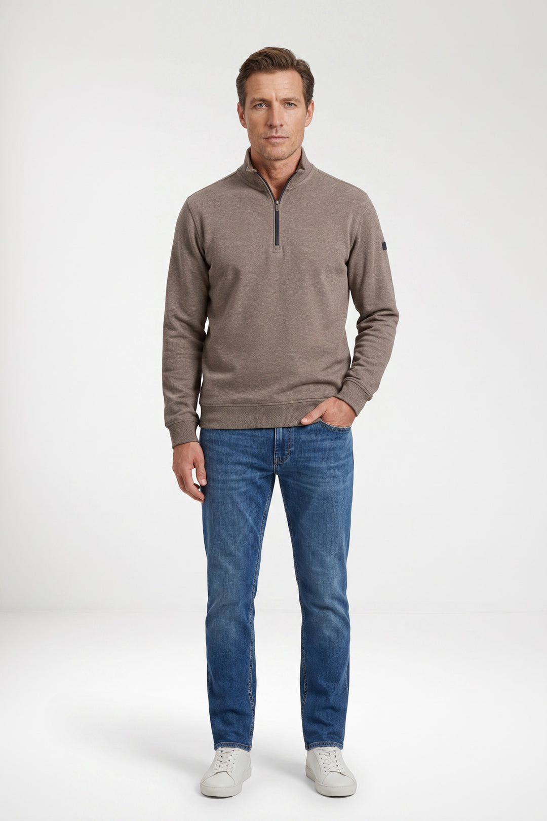 Katoenen Half-Zip Sweater - Grijs