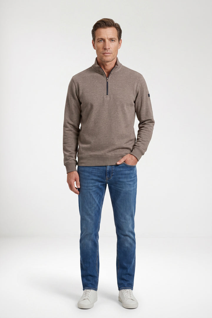 Katoenen Half-Zip Sweater - Grijs