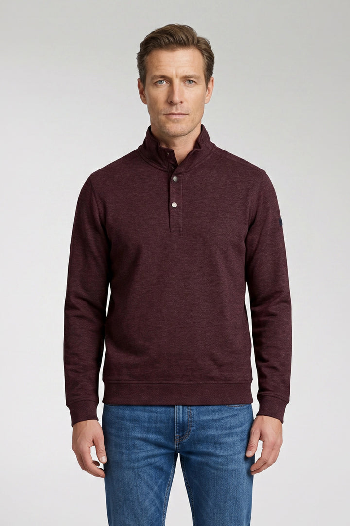 Cotton Half-Zip Snap-Button Sweater - Bordeaux