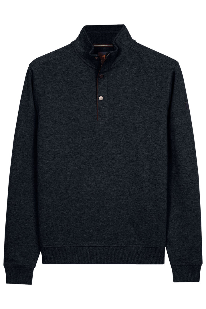 Cotton Half-Zip Snap-Button Sweater - Blue