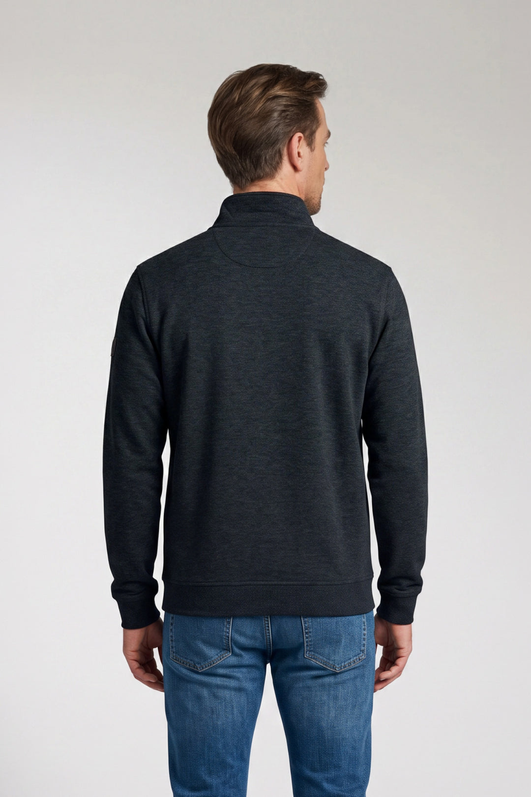 Cotton Half-Zip Snap-Button Sweater - Blue