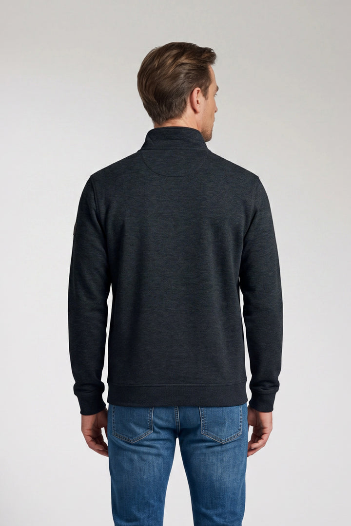Cotton Half-Zip Snap-Button Sweater - Blue