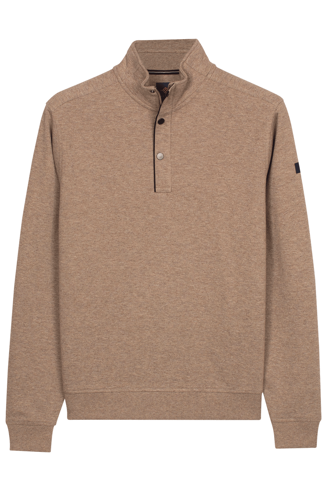 Cotton Half-Zip Snap-Button Sweater - Taupe