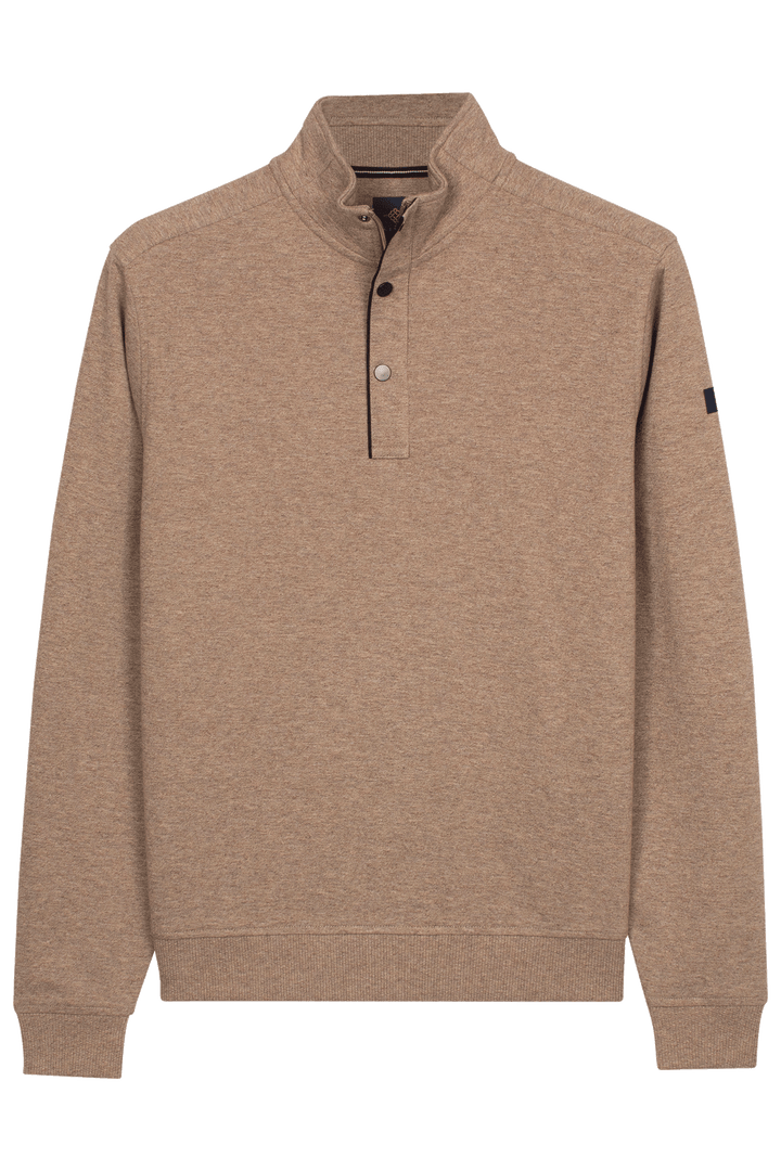 Cotton Half-Zip Snap-Button Sweater - Taupe