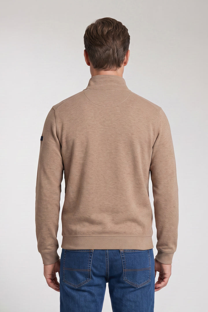 Cotton Half-Zip Snap-Button Sweater - Taupe