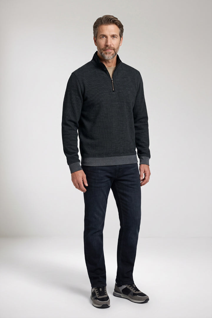 Two-Tone Half-Zip Sweater - Navy