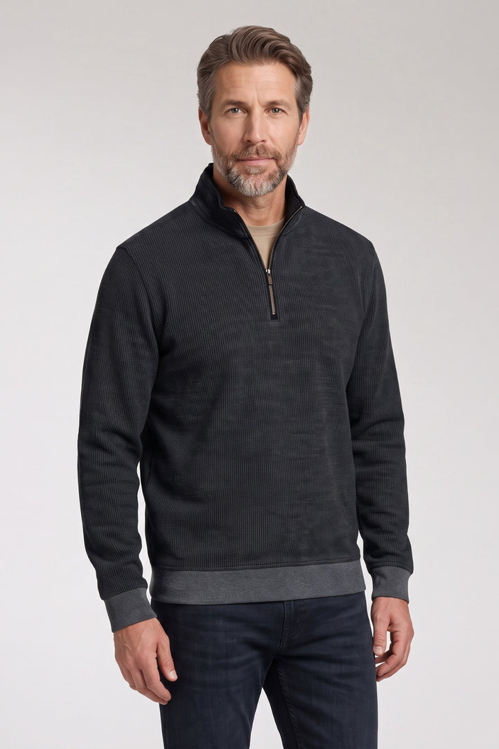 Two-Tone Half-Zip Sweater - Navy