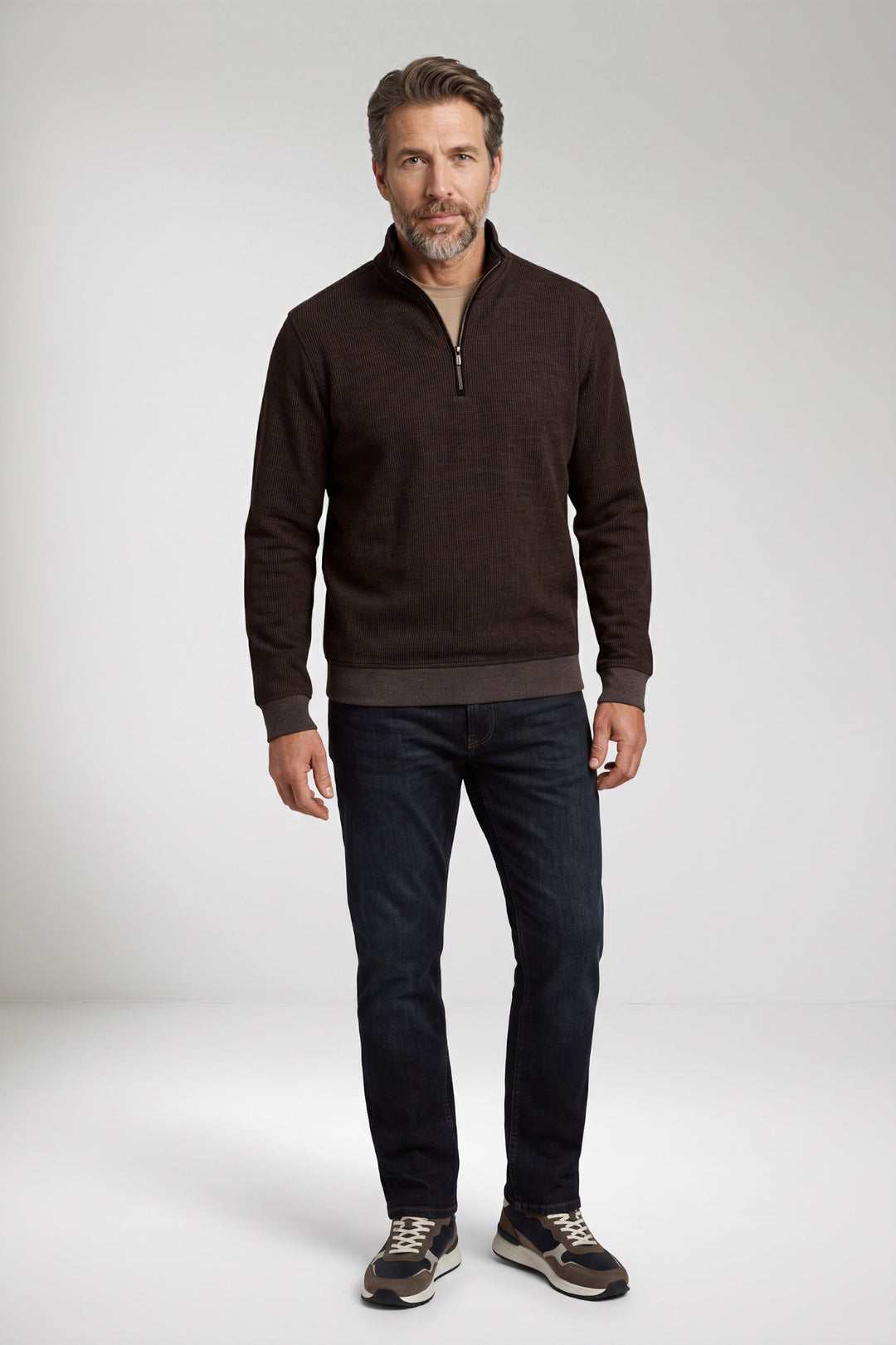 Two-Tone Half-Zip Sweater - Camel