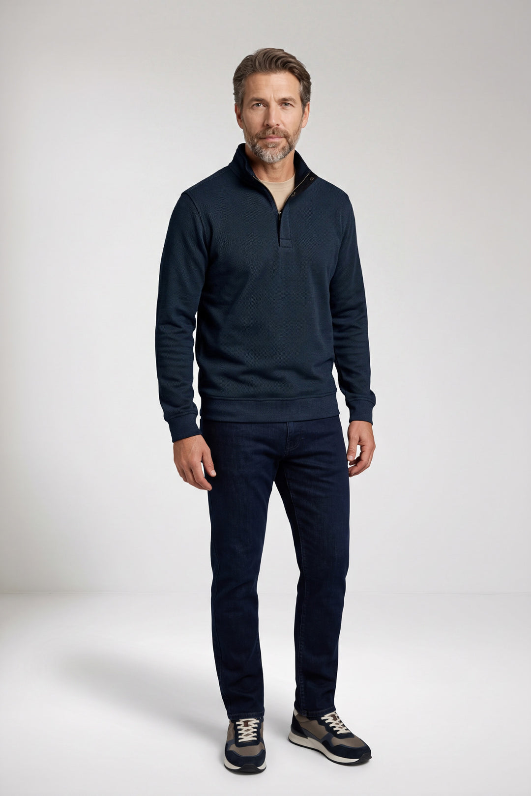 Two-Tone Half-Zip Sweater - Navy