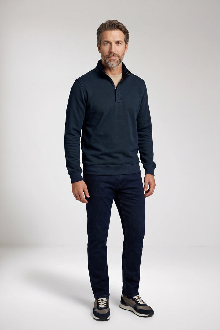 Two-Tone Half-Zip Sweater - Navy