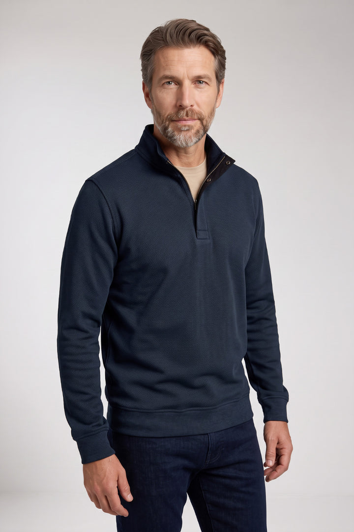 Two-Tone Half-Zip Sweater - Navy