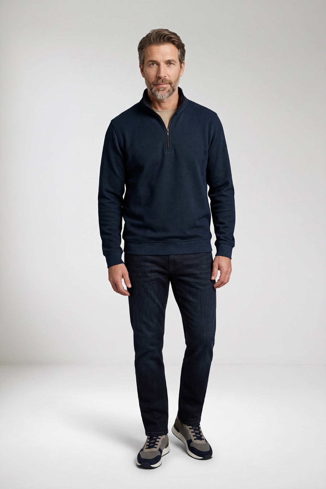 Two-Tone Half-Zip Sweater - Navy
