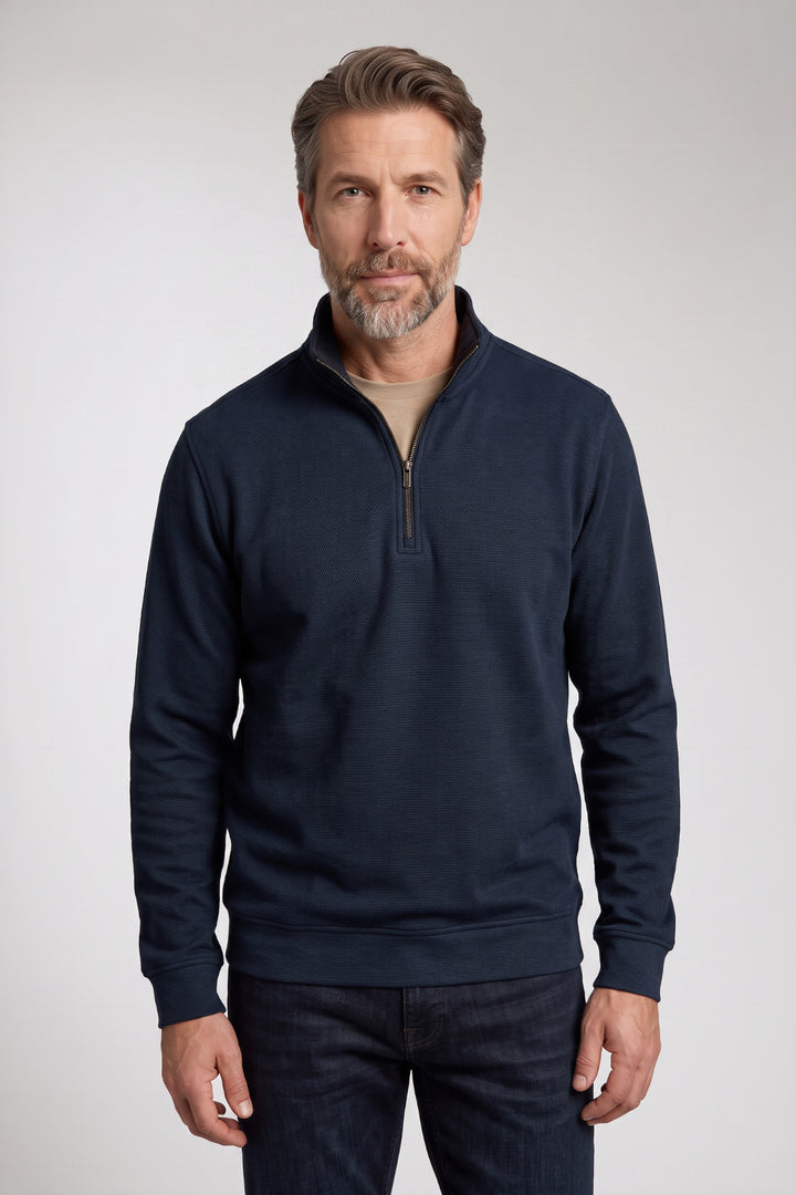 Two-Tone Half-Zip Sweater - Navy