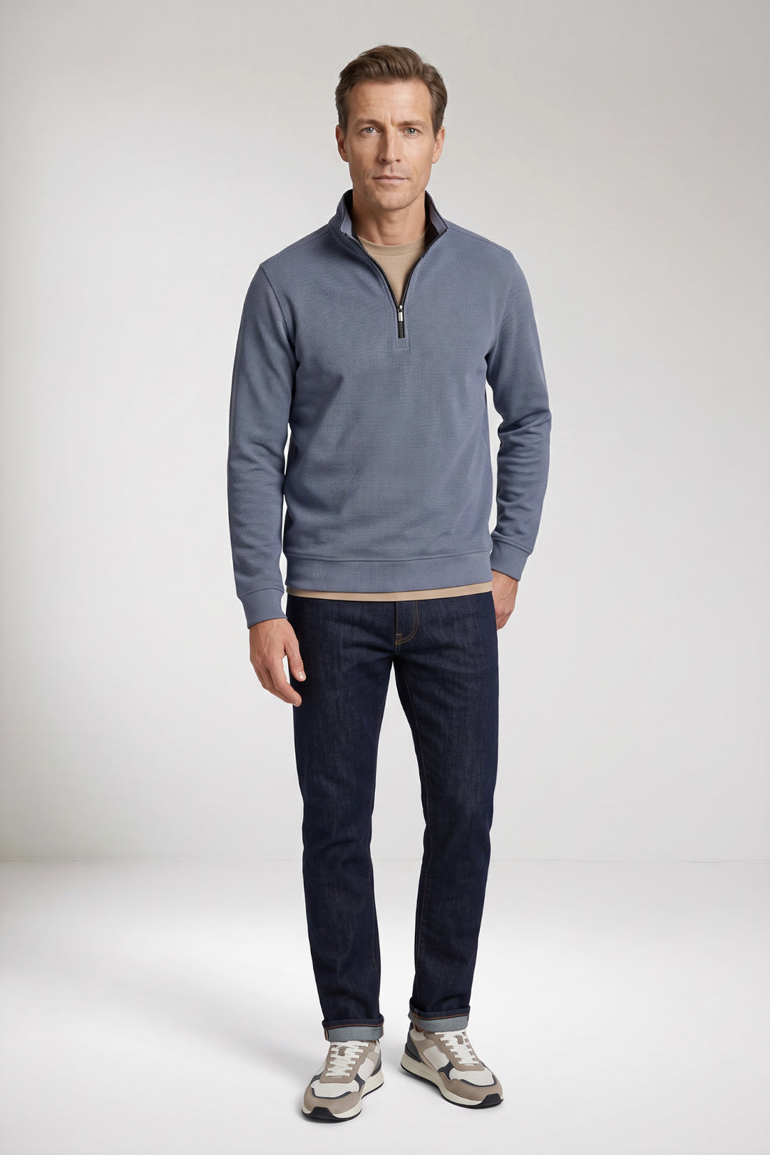 Two-Tone Half-Zip Sweater - Lichtblauw