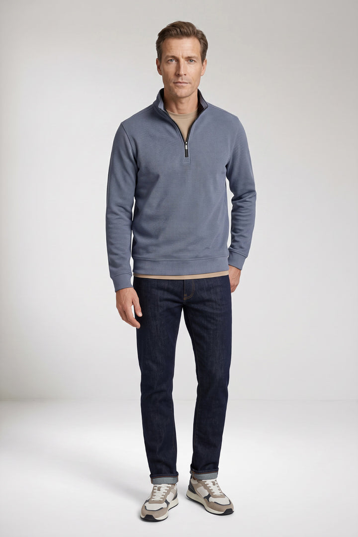 Two-Tone Half-Zip Sweater - Lichtblauw
