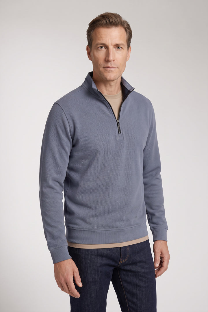 Two-Tone Half-Zip Sweater - Lichtblauw