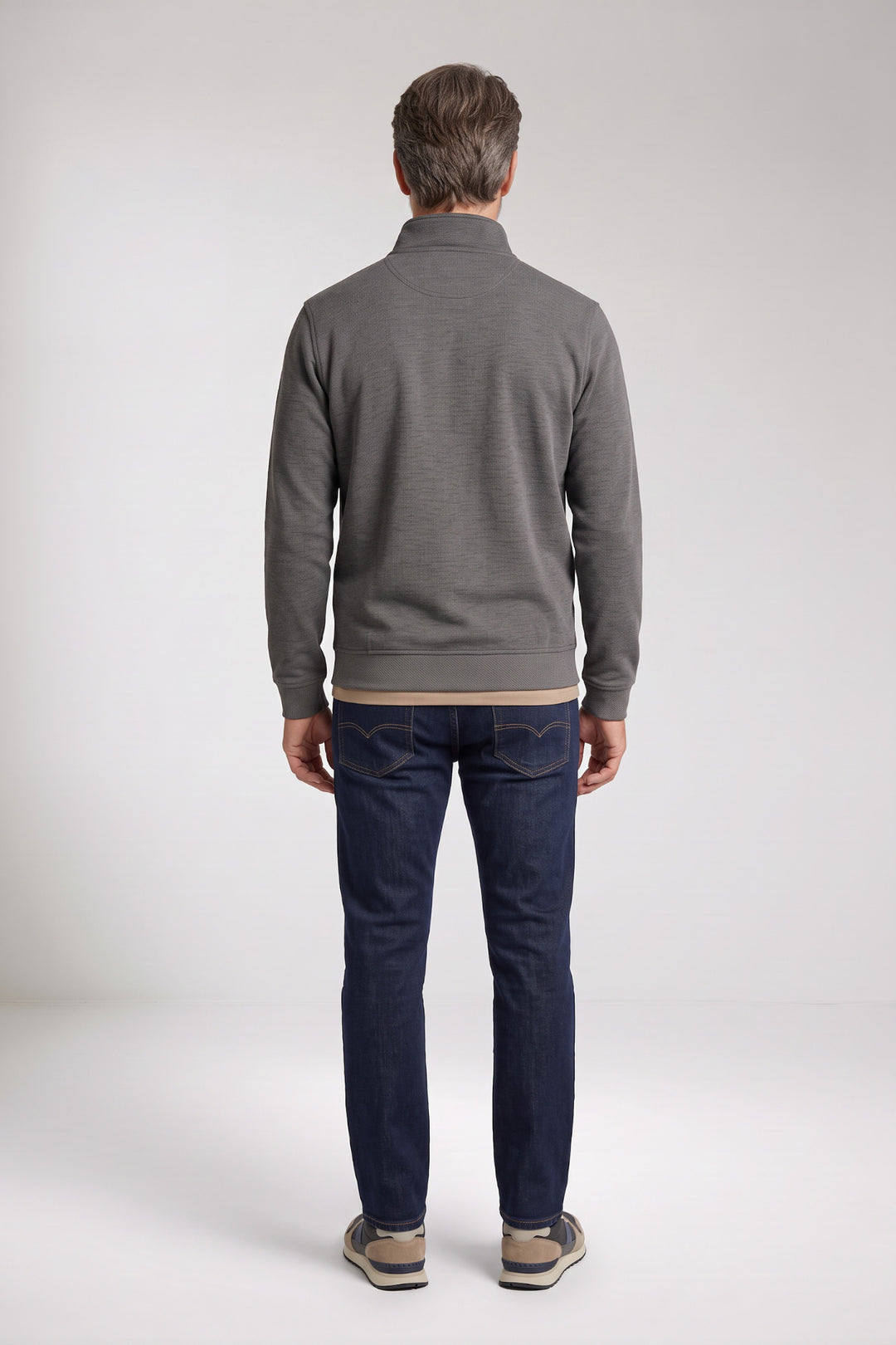 Two-Tone Half-Zip Sweater - Light Grey