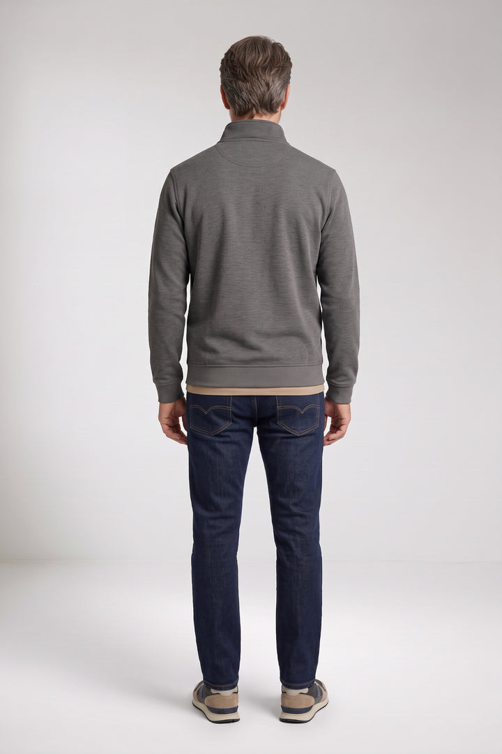 Two-Tone Half-Zip Sweater - Light Grey